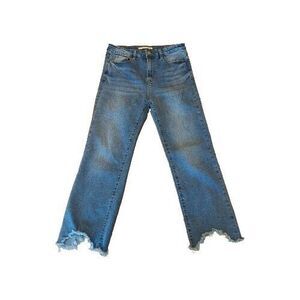 Klique B Jeans Womens Junior 7 Blue Straight Leg Crop Distressed Raw Hem